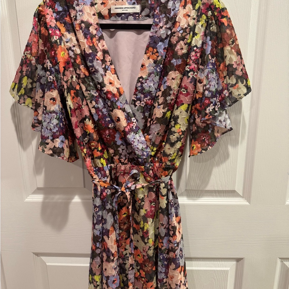 Amanda Uprichard Multicolor Floral Faux Wrap Dress EUC